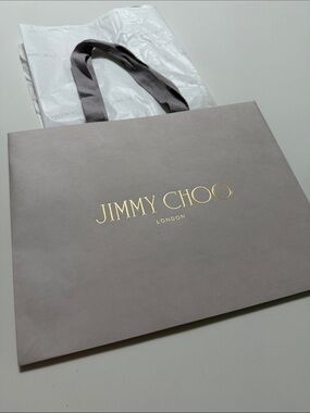 Jimmy Choo strong gift Bag- Taupe with Gold Logo and tissue paper